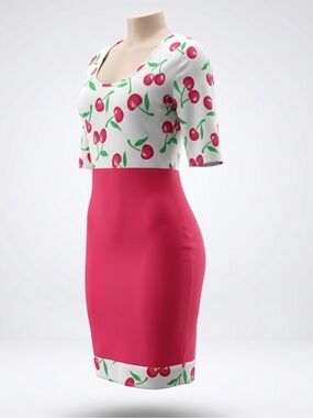 Cherry Print Pink Pencil Skirt Dress - Brand